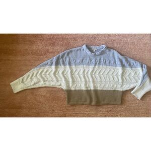 Derek Heart colorblock knit sweater blue cream brown size M